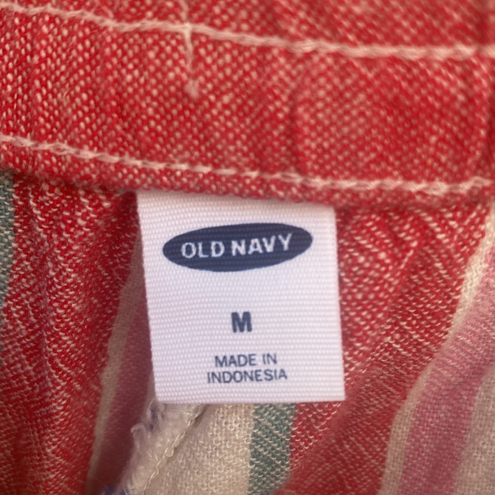 Old Navy Sz M Linen Wide Leg Striped Beach Pants Pink Blue Drawstring Pull On - Picture 5 of 9